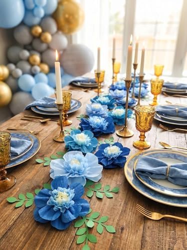 Mybbshower 9 Pack Ombre Blue Crepe Paper Flowers for Wedding Arch, Nursery Wall Birthday Engagement Party, Baby Shower Decorations and Photo Booth Backdrop - Image 2