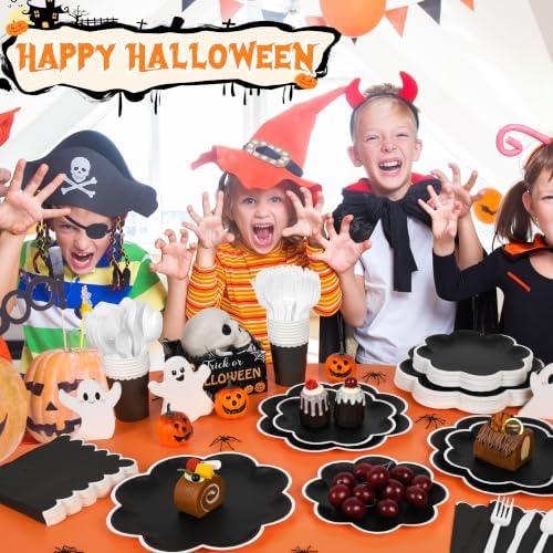 350 Pcs Halloween Black and White Plates and Napkins Set, Serve 50 Guests - Image 7