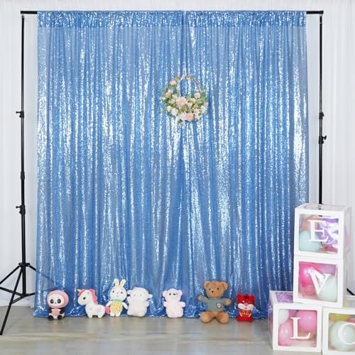 Poise3EHome Blue Sequin Backdrop,10FT x 10FT Sequin Photography Backdrop Curtain for Party Decoration, Baby Blue - Image 5