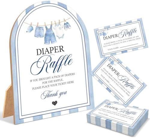 Blue Jean Baby Shower Games, Denim Western Diaper Raffle Game, 6x8 Inch Arch Wooden Sign With Stand And 50 Diaper Raffle Tickets, Gender Reveal Party Supplies & Decorations - UC06 by Unknown