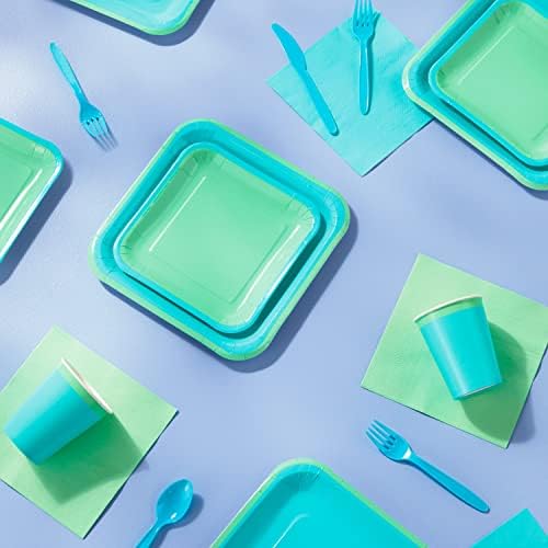 Hallmark Crayola Hallmark Color Pop Green and Blue Party Supplies (12 Dinner Plates, 12 Dessert Plates, 12 Paper Cups, 24 Napkins, 12 Sets of Plastic Cutlery) for Birthdays, Baby Showers, Father's Day - Image 2