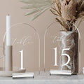 Clear Arch Table Numbers for Wedding, 5x7 Inch Arched Acrylic Table Numbers 1-15 with Stands, Clear Acrylic Arch Sign with Holder for Centerpiece, Reception, Wedding, Party, Event by JINMURY