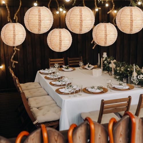 Hortsun 6 Pcs Print Burlap Paper Lanterns Classroom Decor,8/10 Inch - Image 5