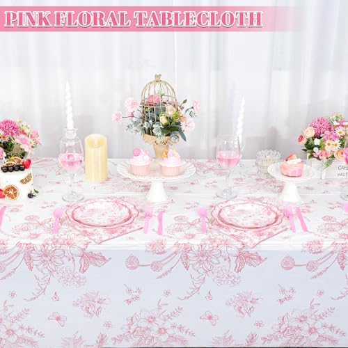 6 Pcs Pink Floral Plastic Tablecloths, Disposable Wedding Table Cloth - Image 3