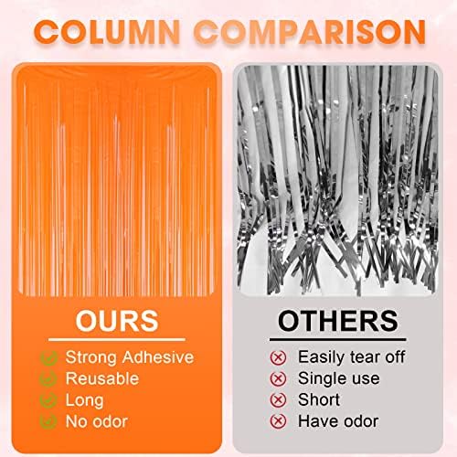 Voircoloria Pastel Orange Foil Fringe Backdrop Curtains, 3.3x8.2ft, 3 Pack - Image 5