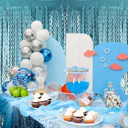 GOER 3.2 ft x 6.5 ft Metallic Tinsel Foil Fringe Curtains Party Photo Backdrop Party Streamers for Birthday,Graduation,New Year Eve Decorations Wedding Decor (5 Pcs,Wavy Light Blue) - Image 4