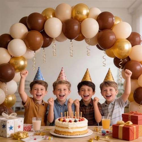 160Pcs 12 Inch Brown Light Brown Tan Sand White Metallic Gold Latex Balloons for Boho Neutral Baby Shower Birthday Party Decorations - Image 5