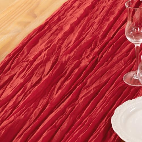 DeZerlor Red Cheesecloth Table Runner 1 Pack Christmas Runner - Image 5