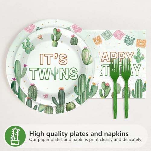 96Pcs Mexican Cactus Twins 1st Birthday Decorations Serves 24 - Image 2