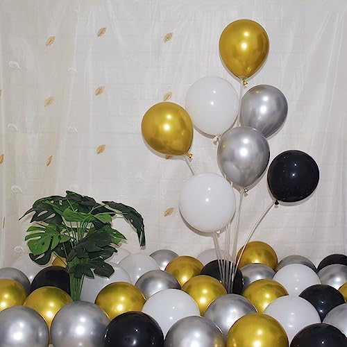 300 Pcs Gold Silver and Black White 5 Inch Balloons Metallic Chrome Shiny Assorted Colors Latex Small Balloon for Wedding Birthday Graduation Baby Shower Christmas Valentine’s Day Party Decorations - Image 3