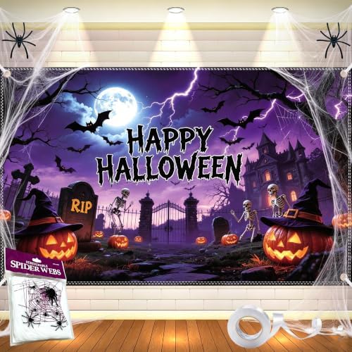 Happy Halloween Backdrop 6x4FT with Spider Web Kit by Gaofly