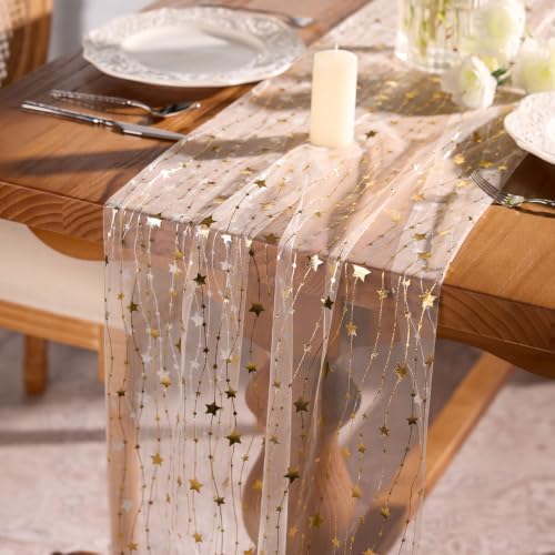 Goodluck 6pcs Table Runner with Gold Foil Stars 28x118 Inch by GoodLuck