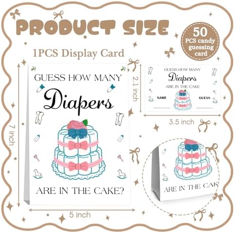 Diapers Baby Shower Decorations,Diaper Cake Birthday Party Game & Activities 50 Cards and Sign - Image 2