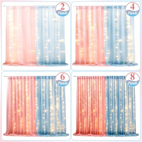 Ledido 10×8ft Pink Blue Tulle Backdrop Curtains with Light(2 Panels 5×8ft) - Image 4
