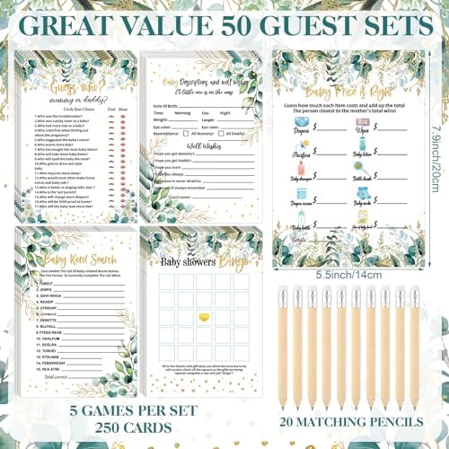 Patelai 321 Pcs Baby Shower Games Supplies, Greenery - Image 4