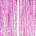 2 Pcs 3.2ft x 8.2ft Shiny Pink Metallic Tinsel Foil Fringe Curtains Photo Booth Pink Backdrop for Birthday Wedding Bridal Shower Baby Shower Bachelorette Party Decorations by i-CHONY