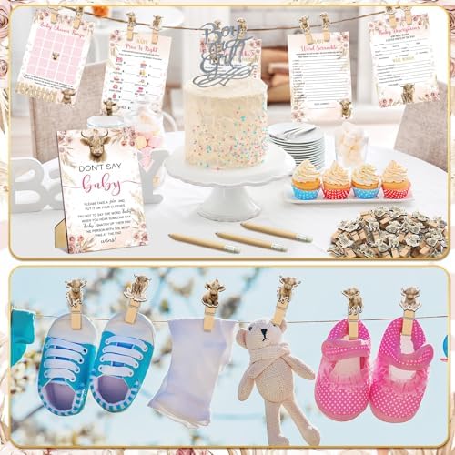 Patelai 321 Pcs Highland Cow Baby Shower Decoration Game Pink Boho Supplies - Image 6
