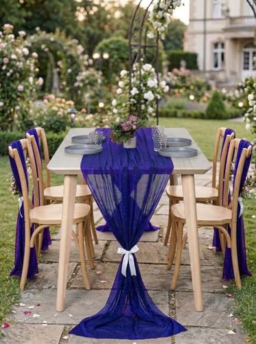 Pack of 10 Chiffon Table Runners 29 x 120 Inch, 10FT Long - Royal Blue - Image 4