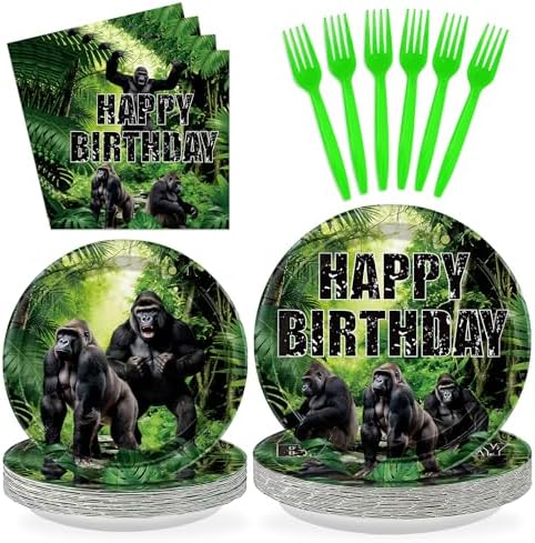 96Pcs Gorilla Birthday Party Decorations for Boys Baby Shower, Serves 24 by Greencian