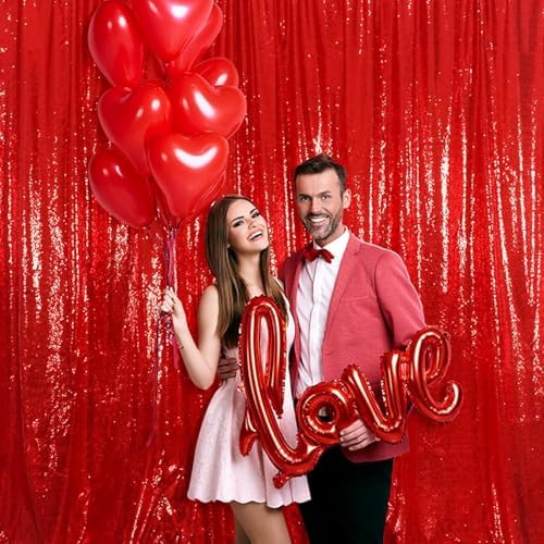 Juya Delight Red Sequin Backdrop Curtain,Red Shimmer Wall Backdrop,Glitter Backdrop Curtain for Party Birthday Decoration - Image 2