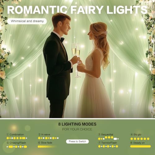 Sage Green Tulle Backdrop with Fairy Lights for Parites Wrinkle-Free Sheer Curtain Drapes Photo Back Drop for Wedding Baby Shower Bridal Shower Birthday Dance Home Décor- 10ft×8ft, Sage Green - Image 4