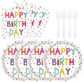 72 Pcs Birthday Plates Napkins and Forks Set, 7 Inch, Serves 24 Guests by KFJBPB