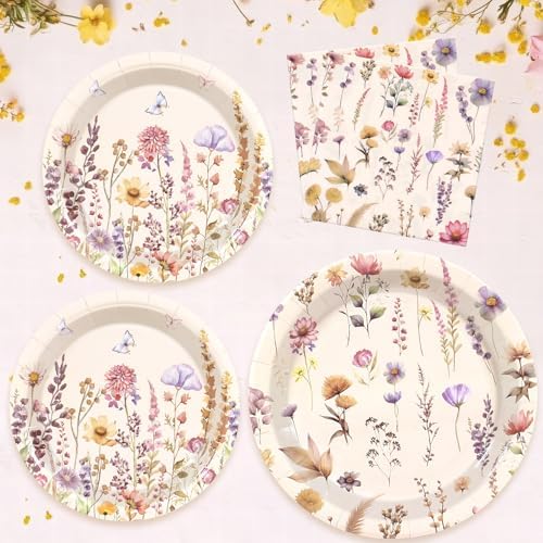 Vintage Wildflower Paper Plates Napkins party Supplies,Serve 60 - Image 4