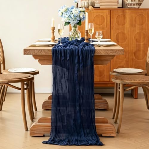 6Pcs Navy Blue Table Runner, 10FT Rustic Gauze Blue Table Runner 35*120inch Boho Table Runners for Wedding Bridal Shower Birthday Baby Shower Table Centerpiece Decorations - Image 4