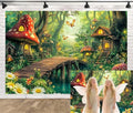 Spring Enchanted Forest Backdrop Green Fairy Tale Mushroom House Wonderland Jungle Photography Background Baby Shower Birthday Party Decorations Banner Photo Booth Props 5X3FT by Unknown