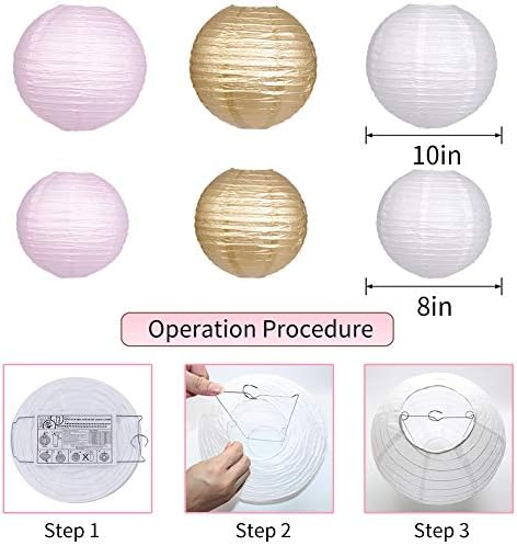 Paper Lanterns Paper Pom Poms Pink and Gold Party Decorations 15pcs - Image 3