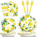 Wiooffen 96 Pcs Lemon Party Yellow Lemons Summer Party Decoration For Birthday Party Tableware Set Lemon Theme Party Paper Plate Napkin Fork 24 Guests by Wiooffen