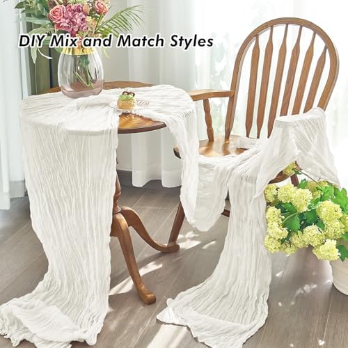 2 Pack Ivory Cheesecloth Table Runner for Birthday Party Home Decor - Image 4