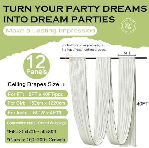60ftx40ft Ivory Ceiling Curtain for Wedding Parties - Image 6