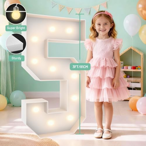 3FT Marquee Light Up Number 5, 10 bulbs with Water Bag, Pre-cut for Party - Image 3