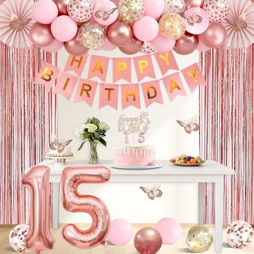 Juesly 15th Birthday Decorations for Girls, 50pcs 15 Year Old Party Set - Image 5