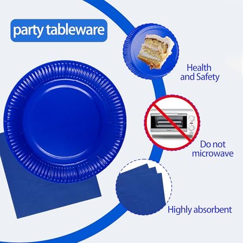 210pcs Blue Plates And Napkins Party Supplies -Plastic Silverware, Paper Cups And Plates.Napkinsdisposable Party Cutlery Set Serves 30 - Image 3