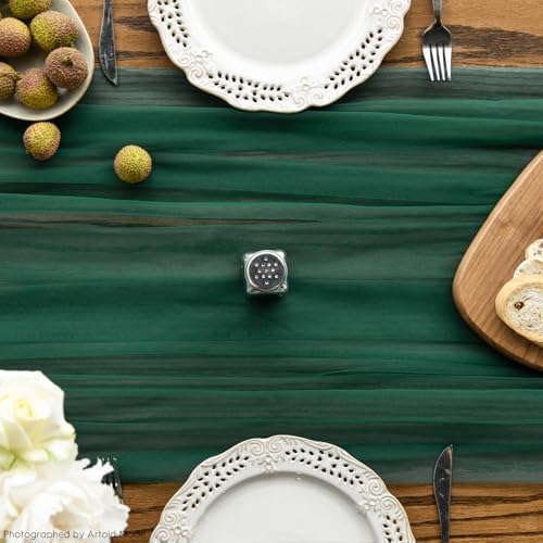 Artoid Mode Dark Green Gauze Table Runner 120 Inch 10FT, Seasonal Sheer Kitchen Dining Holiday Wedding Birthday Baby Shower Table Decor for Home Party - Image 2