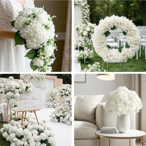 Auihiay 404Pcs White Hydrangea Artificial Flowers Bulk, Silk Fake Hydrangea - Image 5