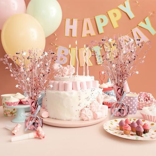 Crowye 3 Pieces Metallic Foil Spray Centerpiece Birthday Table Decoration Star Burst Centerpieces Graduation Table Decor for Birthday 2026 Party Holiday(Rose Gold) - Image 5