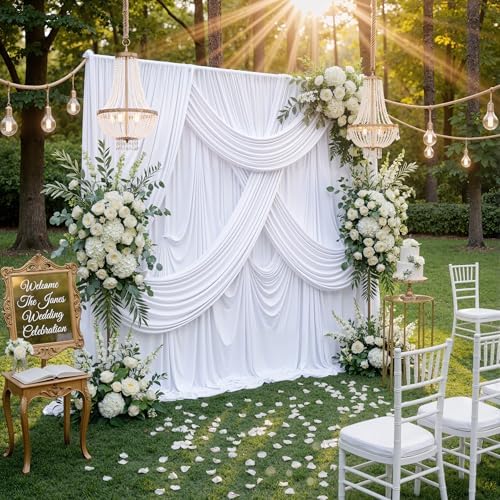 Wrinkle Free White Backdrop Curtains for Parties, Polyester Photo Backdrop Drapes 2 Panels 5x7ft for Photography Wedding Parties Birthday Background Baby Shower, 10ftx7ft - Image 5