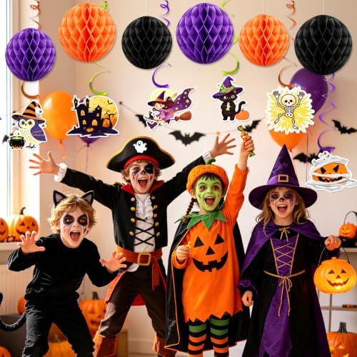 Halloween Birthday Party Decorations - Pre-strung Halloween Decorations Includes Happy Birthday Banner Tablecloth Circle Garland Hanging Swirls Honeycomb Balls for Spooky Themed Decor - Image 6