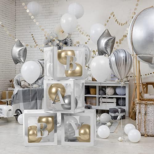Voircoloria Baby Boxes with Letters, Silver, 4 Transparent Balloon Boxes - Image 4