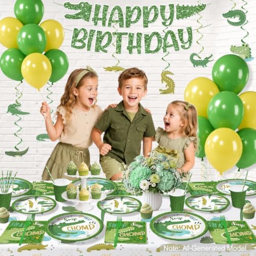 167pcs Alligator Birthday Decorations Tableware Set, for 20 Guests - Image 4