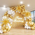 White and Gold Balloon Arch Kit, 146Pcs Explosion Star White Metallic Gold Latex Balloon Garland kit, 22 18 12 10 5 Inch Different Size Balloons for Anniversary Birthday Engagements Party Decorations by ADOINBY