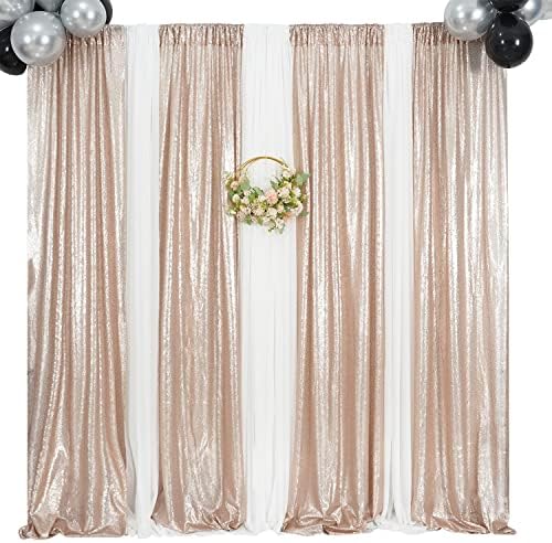 Poise3EHome Champagne Sequin Backdrop Curtains,4 Panels 2FTx8FT Glitter Background for Party Birthday Party Baby Shower Wedding Christmas Thanksgiving Holiday Festival Decor - Image 3