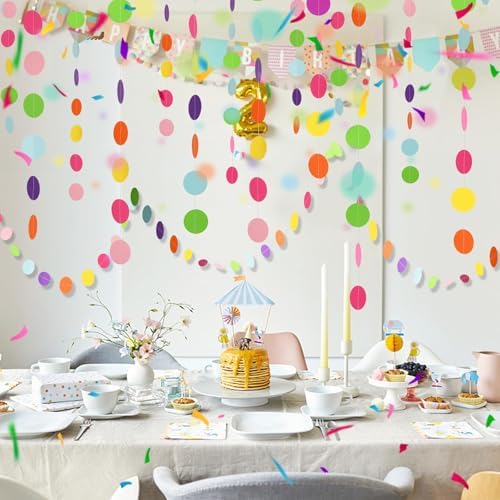 AhfuLife 3 Packs Colorful Polka Dot Garland, 35.4 Ft Polka Paper Circle String Banner with 99 Dots, Hanging Rainbow Dots Party Garlands Decor for Birthday Wedding Classroom Supplies - Image 7