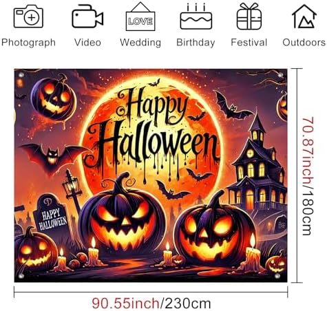 BlissYard Halloween Backdrop Banner Pumpkin Moon Scene 8x6ft - Image 3