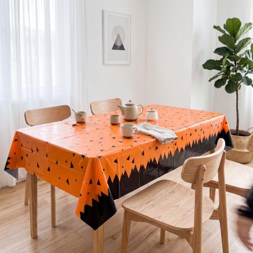 6 Pcs 51 x 87 In Prehistoric Cartoon Plastic Tablecloths, Orange and Black - Image 5