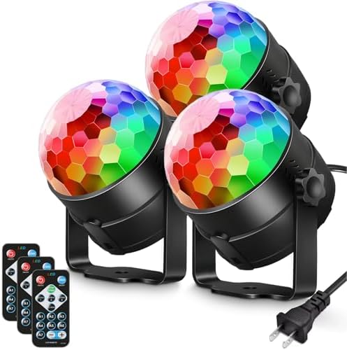Luditek 3-Pack Sound Activated Party Lights with Remote Control Dj Lighting, Disco Ball Light, Strobe Light Stage Lamp for Home Room Dance Prom Party Decorations Supplies by Luditek