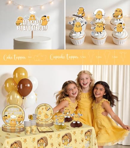 Potato Party Decorations Serves 25, 213Pcs Cute Cartoon Potato Plates, Banner, Cups, Cake Topper, Cupcake Topper, Disposable Table Cloth, Paper Material - Image 4